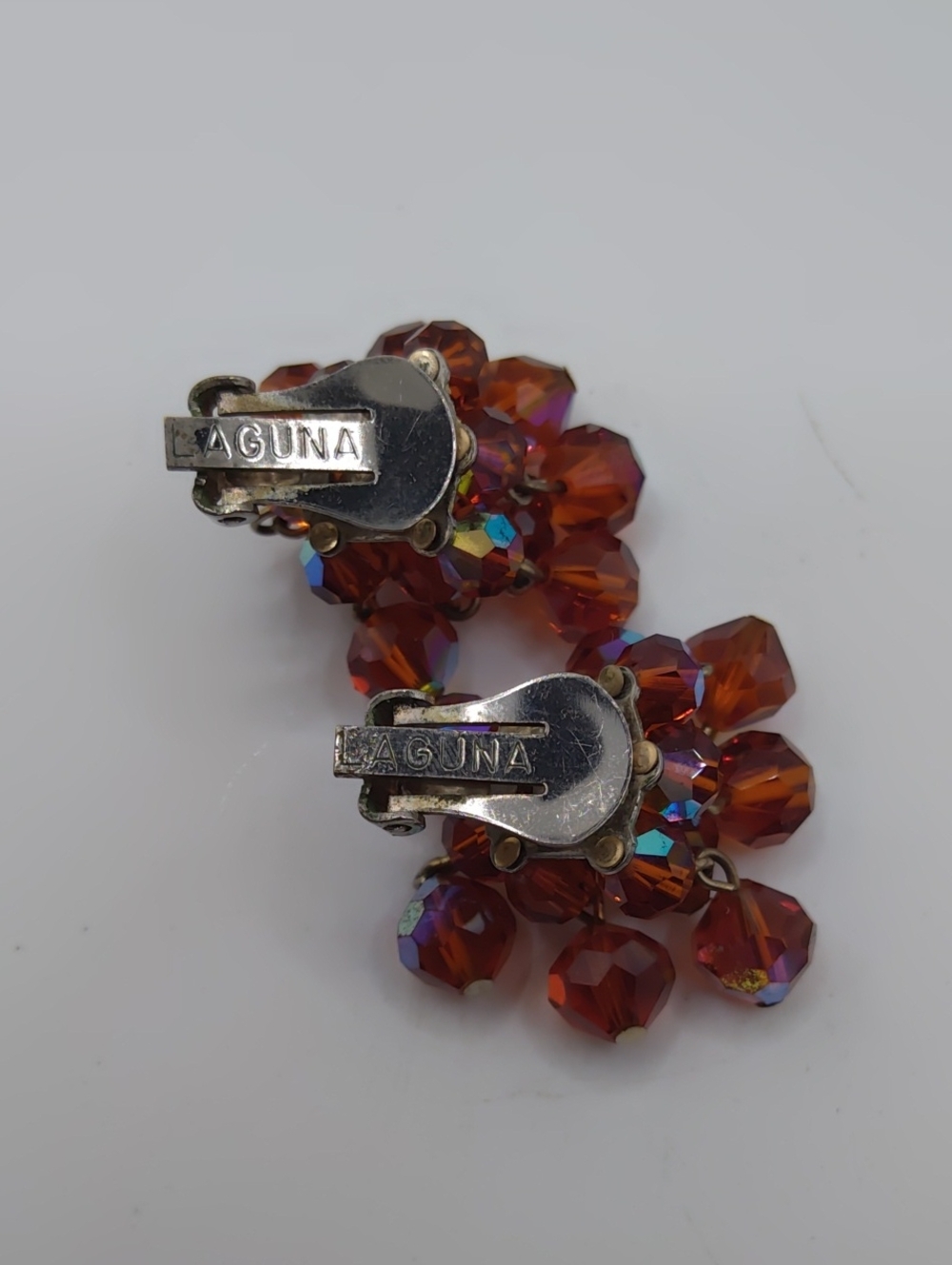 Laguna Amber Colored AB Cha Cha Clip On Earrings Vintage - Picture 5 of 7